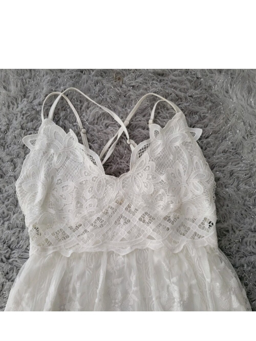 White Lace Maxi Dress Wedding Bralette Top Sheer Boho Crochet Scalloped Beach L - Picture 8 of 13